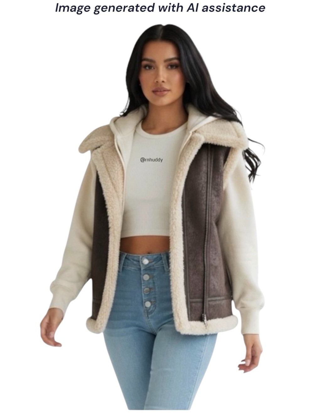 Offline by Aerie M brown cream faux leather & sherpa vest